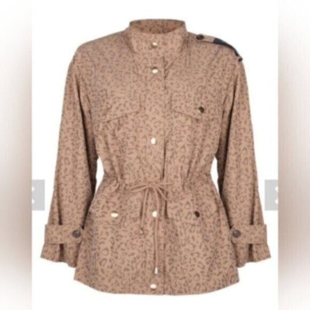 Neutral Leopard print jacket with cinch waist Women's Sz 16